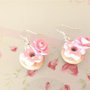  FIMO - PAIO DI ORECCHINI con CIAMBELLA DONUTS    con ROSA colore ROSA idea regalo 