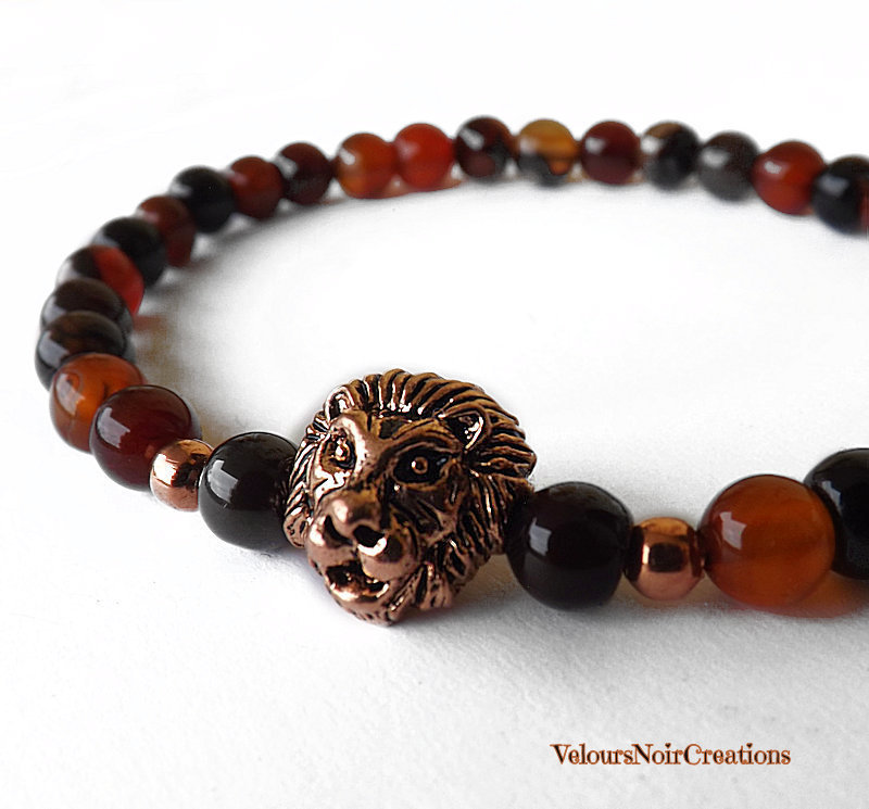 Bracciale vintage con testa di leone nero Punk Hip Hop Braccialetti