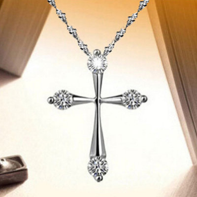 Collana Con Ciondolo Croce In Argento 925 MicLee | Zirconi | Catena 45 Cm | Elegante Per Donna