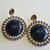 orecchino pendente con cabochon in resina blu notte e catene strass bianche e blu, monachella anallergica dorata, nichel free