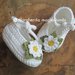 Scarpine neonata - uncinetto - puro cotone bianco con margherita - ballerine primavera - Battesimo