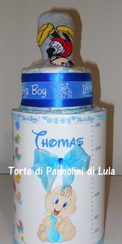 Torta di Pannolini Biberon azzurra maschio Pampers idea regalo, originale ed utile, per nascite, battesimi e compleanni
