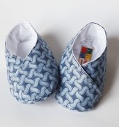 scarpine bebè cotone  con fantasia con intrecci grigio azzurro