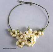 Collana kanzashi fatta a mano con fiori 