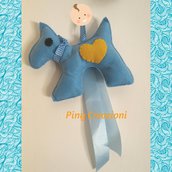 Cagnolino fiocco nascita azzurro decorazione culla