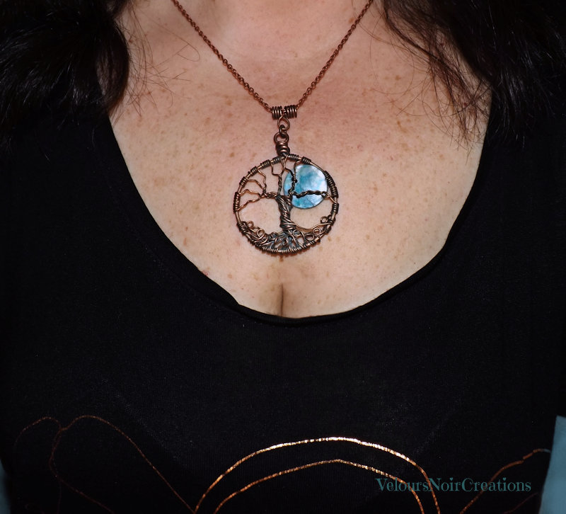 Ciondolo Luna Mezzaluna In Ossidiana Con Albero Della Vita – Collana In Acciaio Regolabile, Gioiello Moderno