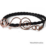 Bracciale uomo pelle intrecciata spirali rame 