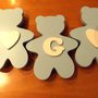 ORSETTO CORPO INTERO  - LEGNO LACCATO BABY BLUE con CUORE o LETTERA  - misura standard  - sostituisce maniglie - no fimo 