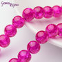 Lotto 10 perle tonde crackle 10mm fuxia trasparente