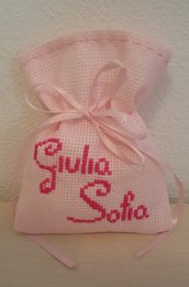 Inserzione riservata n. 25 sacchetti per confetti ricamati a punto croce tela aida rosa