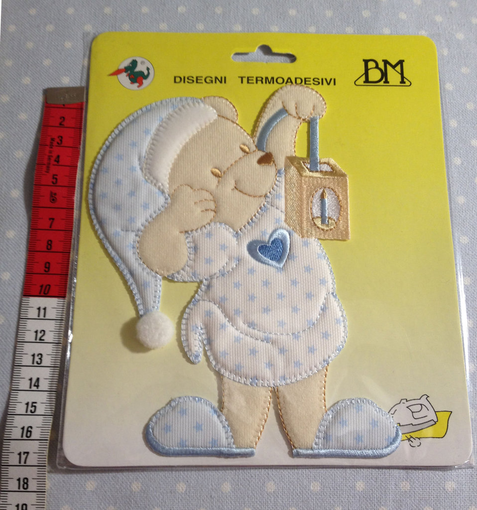 Applicazione Termoadesiva Ricamata Baby In Velluto – Luna, Orsetto E Stella – 160x135 Mm, Colori Celeste/Rosa/Bianco