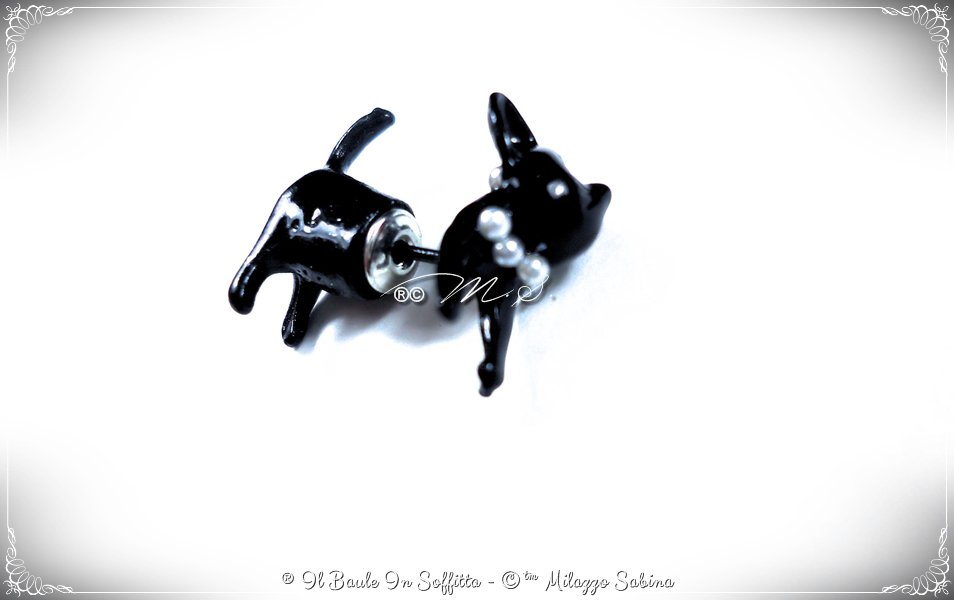 Orecchini Gatto In Acciaio Con Zirconi - Ciondolo Gattino Sulla Luna, Regalo Per Amanti Dei Gatti