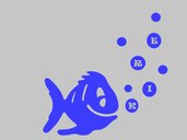 Adesivo murale azzurro Pesce con bolle e nome