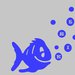 Adesivo murale azzurro Pesce con bolle e nome