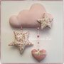 Fiocco nascita a forma di nuvola in cotone rosa con stelle e cuore