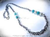 Collana color argento con Perle Bianche e Perle azzurre in Angelite