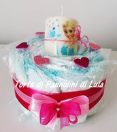 Torta di Pannolini Pampers + Candela - idea regalo, originale ed utile, per nascite, battesimi