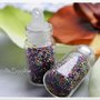 BOTTIGLIETTA CIONDOLO PENDENTE, PER BIGIOTTERIA ,CON DECORAZIONI PER NAIL ART,MINIATURE FIMO#MICROPERLINE MULTICOLOR