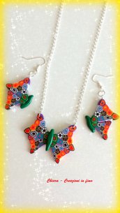 Parure in fimo handmade elegante con farfalle colorate con murrine idea regalo donna 