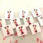 BOMBONIERA BATTESIMO NASCITA COMPLEANNO - FIMO - MINNIE  ciondolo  2 cm - LEGNO QUADRATO mod1  - no fimo 