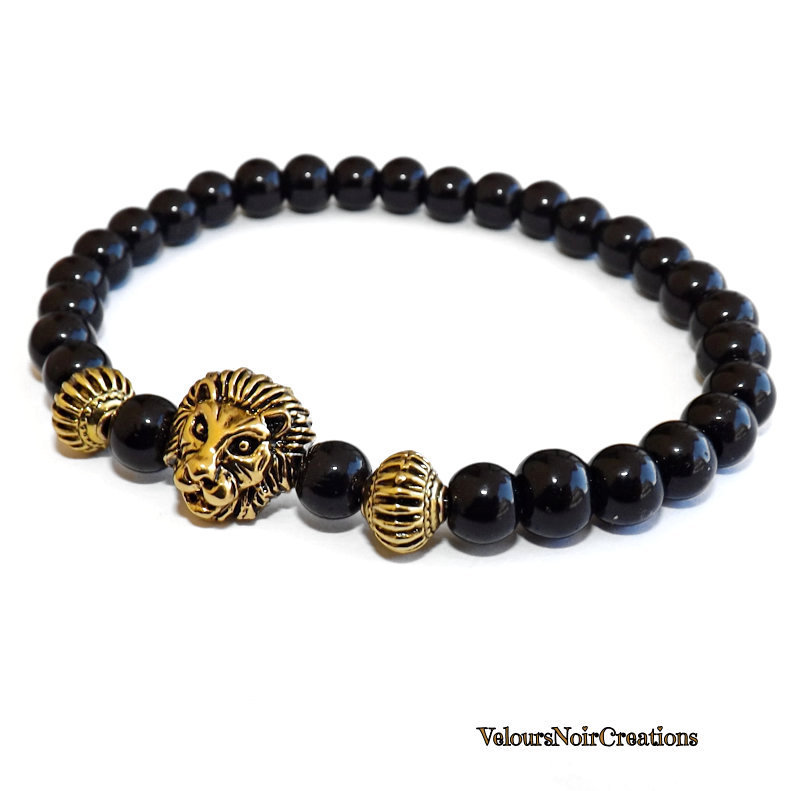 Bracciale Uomo COOLSTEELANDBEYOND Con Testa Di Leone E Perle In Pietra Lavica Nera 8mm - Estensibile - 4