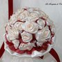 BOUQUET GIOIELLO SPOSA ROSE DI RASO AVORIO/ROSSO BORDEAUX