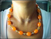 Collana Perle in Vetro e Cristalli Color Arancio