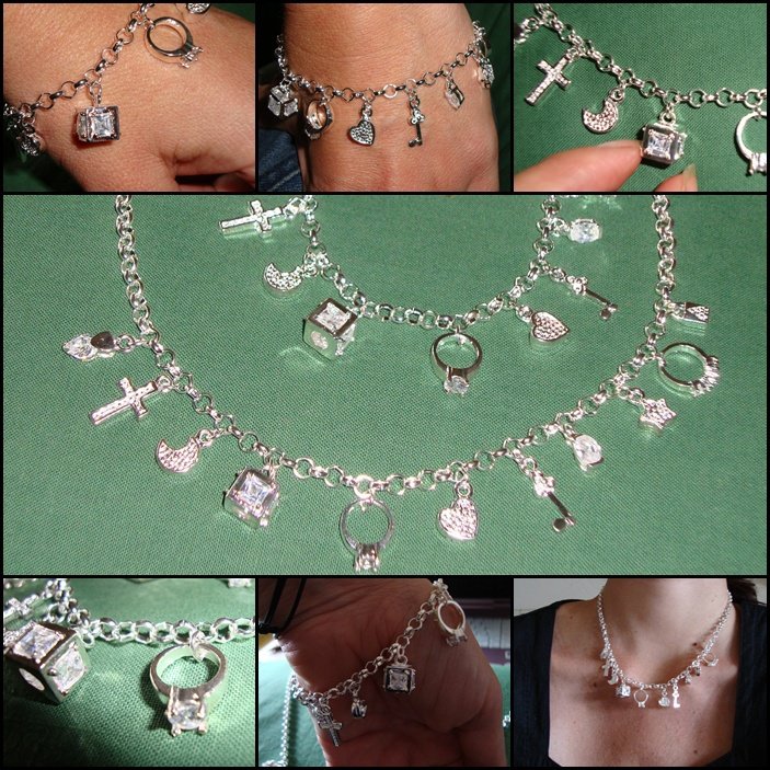 PARURE collana + bracciale con tanti charm in argento 925 - Gioiell