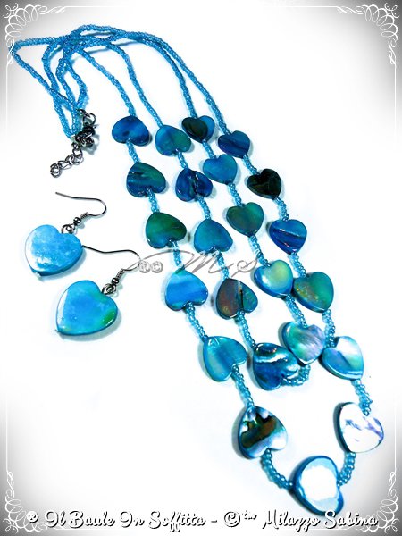 Set Collana E Orecchini In Vetro Perlato Blu E Nero &ndash; Nuovo Con Etichette, Placcato Argento