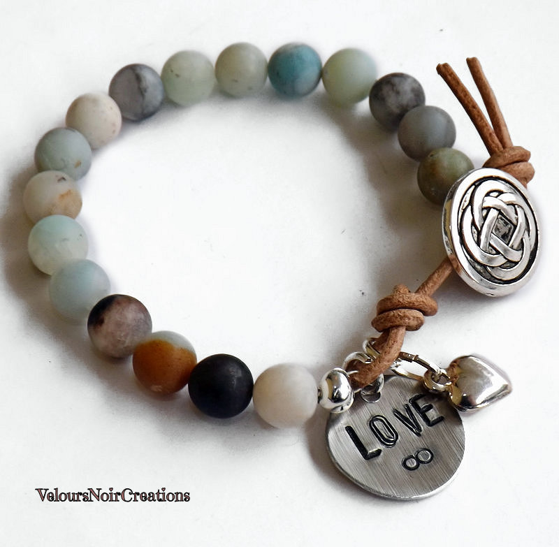 Bracciale In Pietra Amazzonite 8mm Con Perla Mantra Argento 925 – Braccialetto Chakra Protettivo