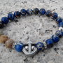 Bracciale elastico, fatto a mano, con vere pietre naturali, diaspro paesaggio e diaspro imperiale blu, unisex, charm ancora