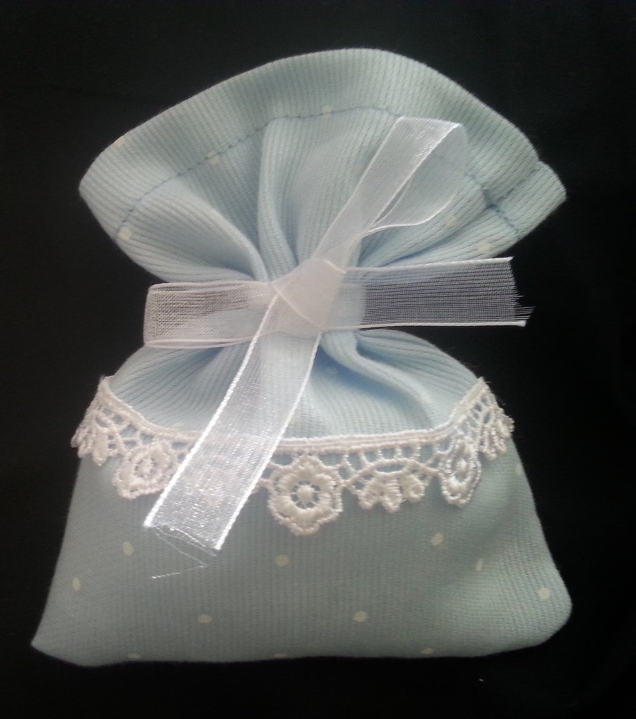 PuntoCasaStore 10 X Sacchetto Portaconfetti Juta Azzurro 10x13 cm Nascita Battesimo con Legnetto Unicorno 4 cm