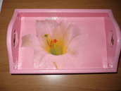 vassoio rosa con fiore bianco