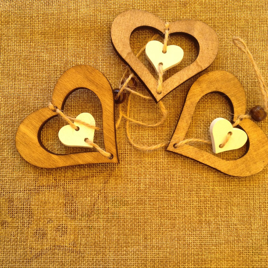 40 cuori in legno per decorazione, 4 cm, ciondolo a forma di cuore in legno con