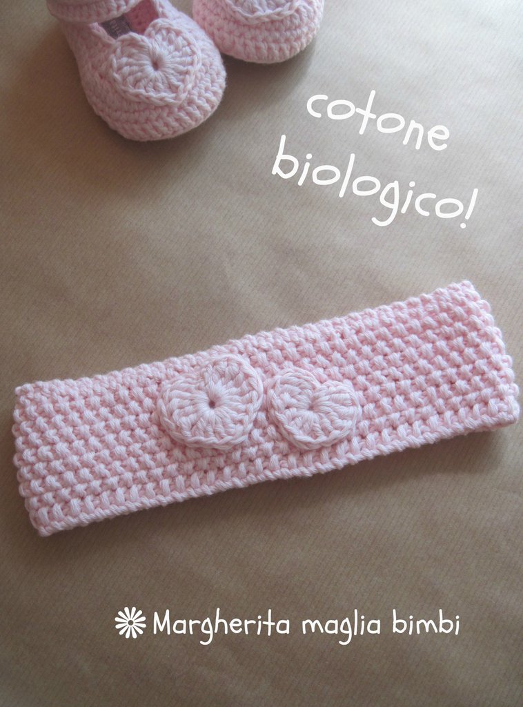 Fascetta cuoricini in cotone biologico rosa - accessori neonata - f