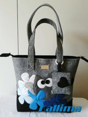 Shopping bag in feltro,decorazioni in pannolenci "GUFO GUFO' " fatta a mano