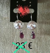 orecchini pendenti,con cristalli swarosvki bianchi,viola