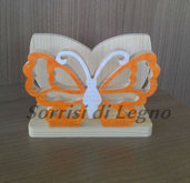 Portatovaglioli in legno naturale con soggetto farfalla traforata colore arancione