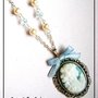 SWEET BLUE CAMMEO NECKLACE-COLLANA VITTORIANA VINTAGE CON CAMMEO AZZURRO, PERLE,CRISTALLI E FIOCCO 