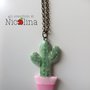 Collana lunga cactus con vaso rosa