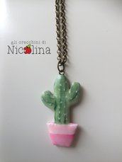 Collana lunga cactus con vaso rosa