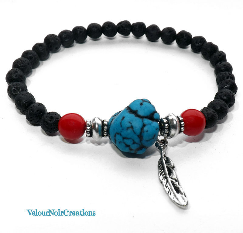 Epinki Bracciale Uomo Donna In Pietra Lavica - Perline 8mm, Elastico 19cm, Gioiello Moda Con Confezione Regalo E Garanzia 60 Giorni