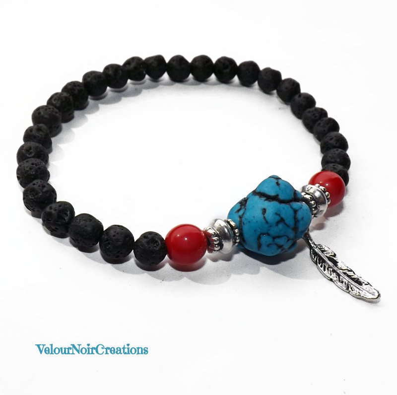 Bracciale elastico uomo diaspro turchese ematite e Buddha - Gioie... | su