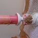 Candeliere , porta candela in legno trattato shabby bianco con rose e candela rosa.