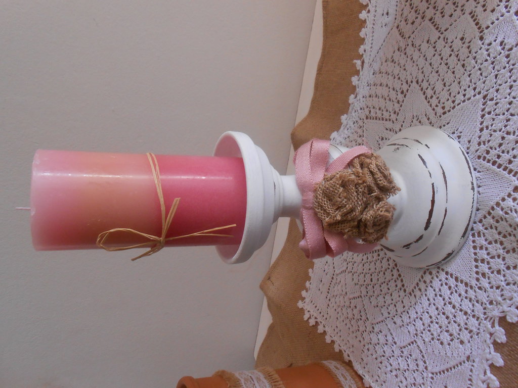 Candelabro Shabby Chic In Legno Rosa - Portacandele Vintage Per Tavolo, Casa E Feste - Foto 8
