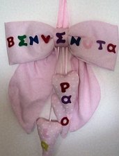 Grande fiocco nascita con cuori in cotone piqué rosa