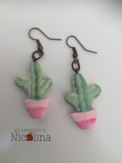 Orecchini cactus con vasetto rosa