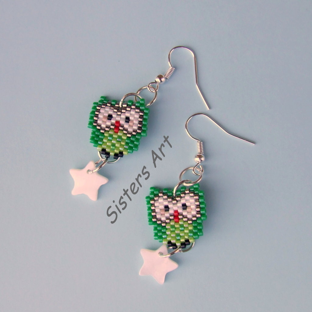 Orecchini Pendenti A Gufo In Metallo Oro E Smalto Multicolore, Lunghezza 45 Mm, Ispirati Alla Natura