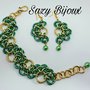 HALF GREEN FLOWER : Parure Bracciale e Orecchini in Verde e Oro