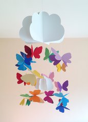 Decorazione per cameretta, con farfalle colorate e nuvole, 3D